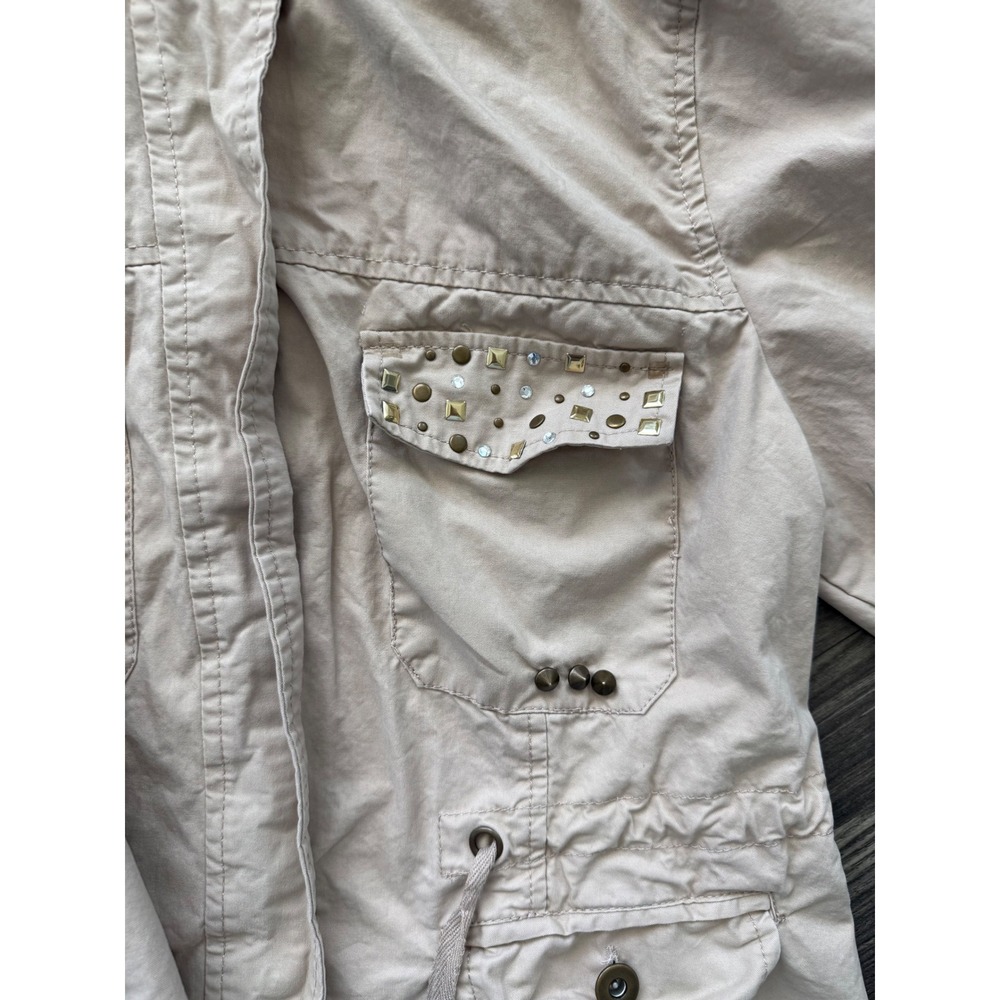 Wet Seal Womens Tan Cotton Utility Hooded Jacket Studded Rhinestone Size L - Picture 3 of 5